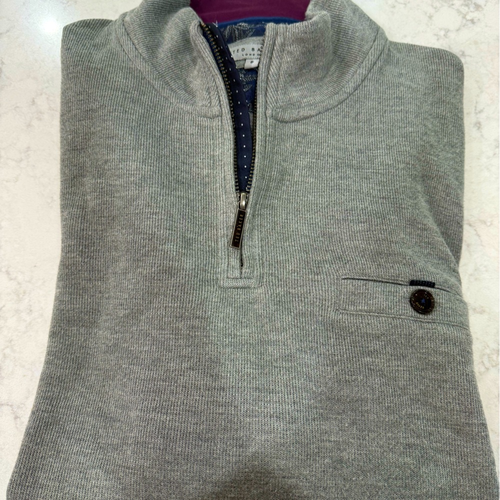 Ted Baker Men's Light Gray 1/4 Zip-Up Sweater XL